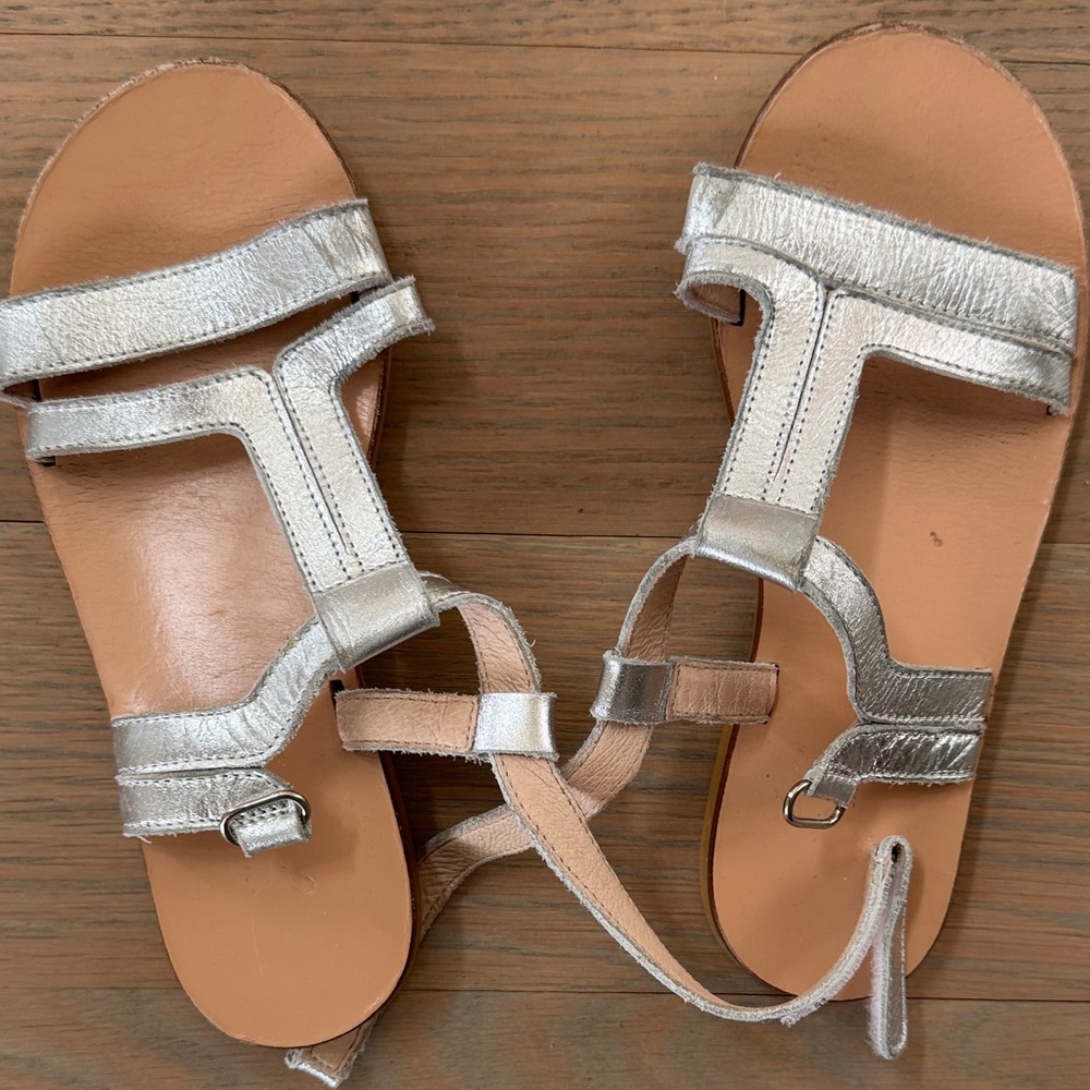 Jacadi Metallic Silver T-Strap Kids Sandals